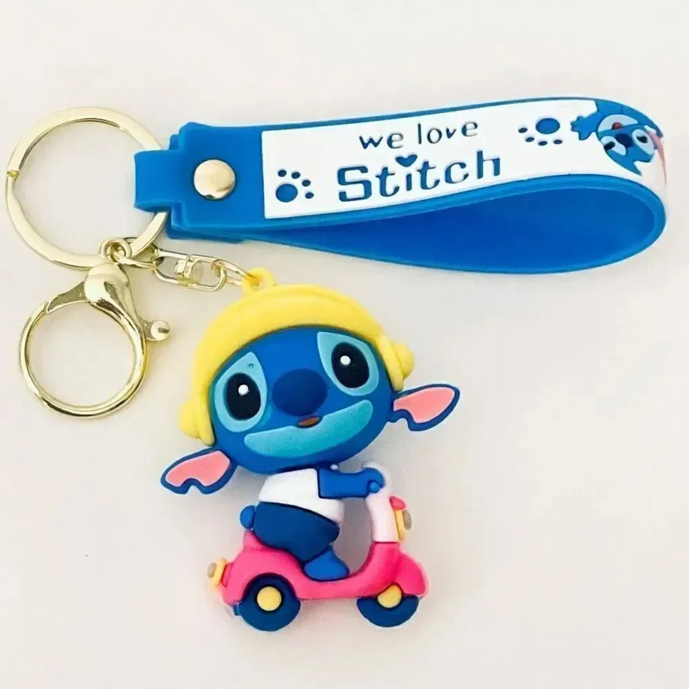 NWT Disney We love Stitch on Moped Blue Wristlet Key holder Keyring Keychain